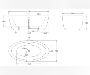 Ванна акриловая BelBagno BB67-1700, 170 х 90 см