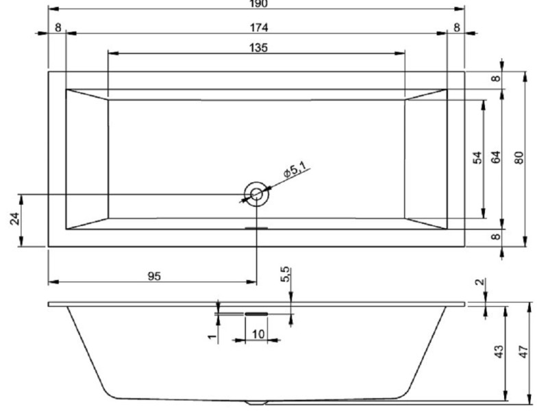 Акриловая ванна Riho Rething Cubic 190 x 80 см, белая глянцевая, B108001005