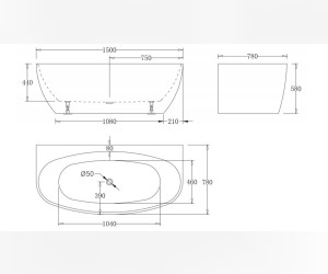 Ванна акриловая BelBagno 150 x 78 x 44 см, BB83-1500-W0