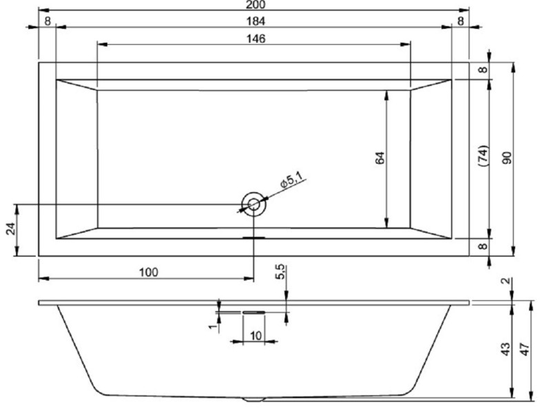 Акриловая ванна Riho Rething Cubic 200 x 90 см, белая глянцевая, B110001005