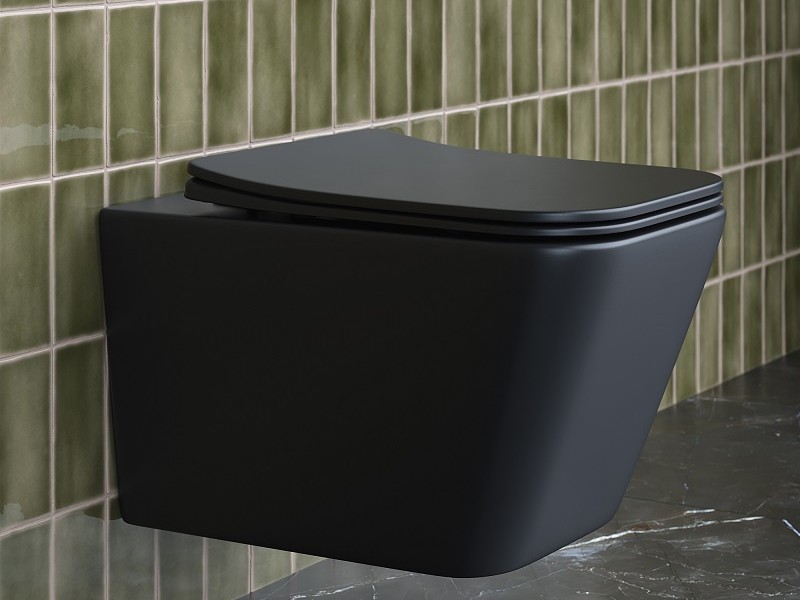 Подвесной безободковый унитаз Ceramica Nova Metric Rimless, крышка микролифт, черный матовый, CN3007MB