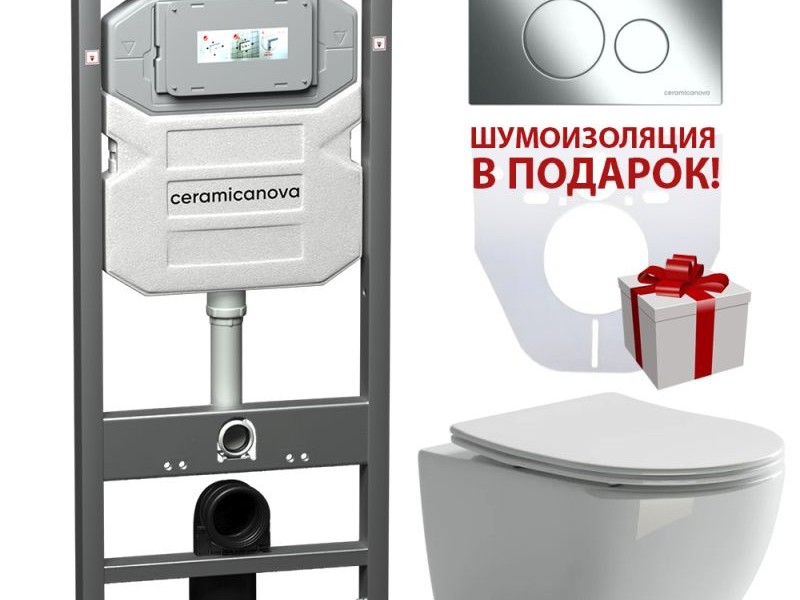 Инсталляция Ceramica Nova Envision с унитазом Ceramica Nova Forma Rimless CN3009, крышка микролифт, клавиша Round хром глянцевый, CN3009_1001CH_1000
