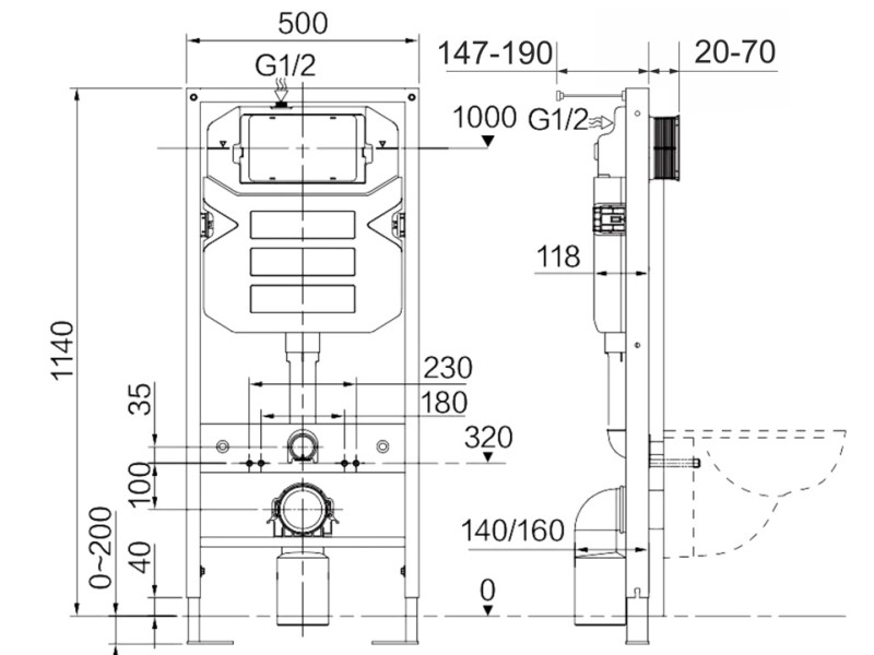 Инсталляция Ceramica Nova Envision с унитазом Ceramica Nova Metric Rimless CN3007, крышка микролифт, клавиша Round белый матовый, CN3007_1001W_1000