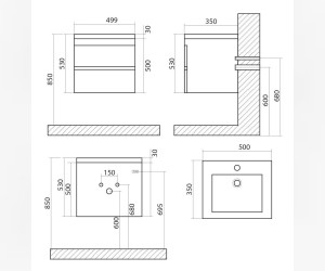 Тумба под раковину Art&Max Family-500-2C-SO-PB, 50 x 35 x 50 см подвесная, бежевый