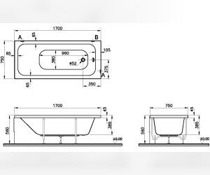 Ванна акриловая VitrA Optimum Neo, 170 х 75 см, 64570001000