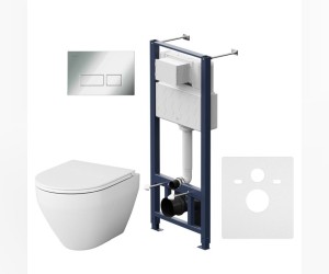 Инсталляция Am.Pm Spirit V2.0, IS47051.701700 с безободковым унитазом Spirit V2.0 FlashClean, клавиша Pro S глянцевый хром, крышка микролифт