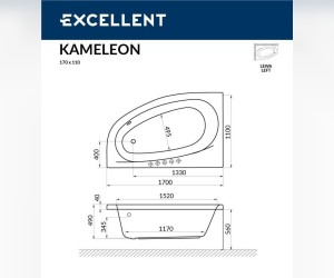 Ванна гидромассажная Excellent Kameleon 170 x 110 см, L LINE, хром