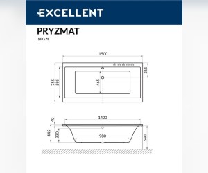 Ванна гидромассажная Excellent Pryzmat 150 x 75 см, RELAX, хром, каркас в подарок