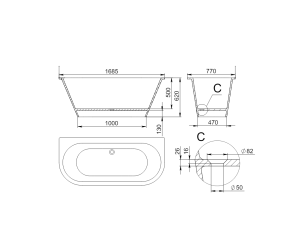 Ванна GALATEA Nano Concrete 170x77 бетон HOLBI